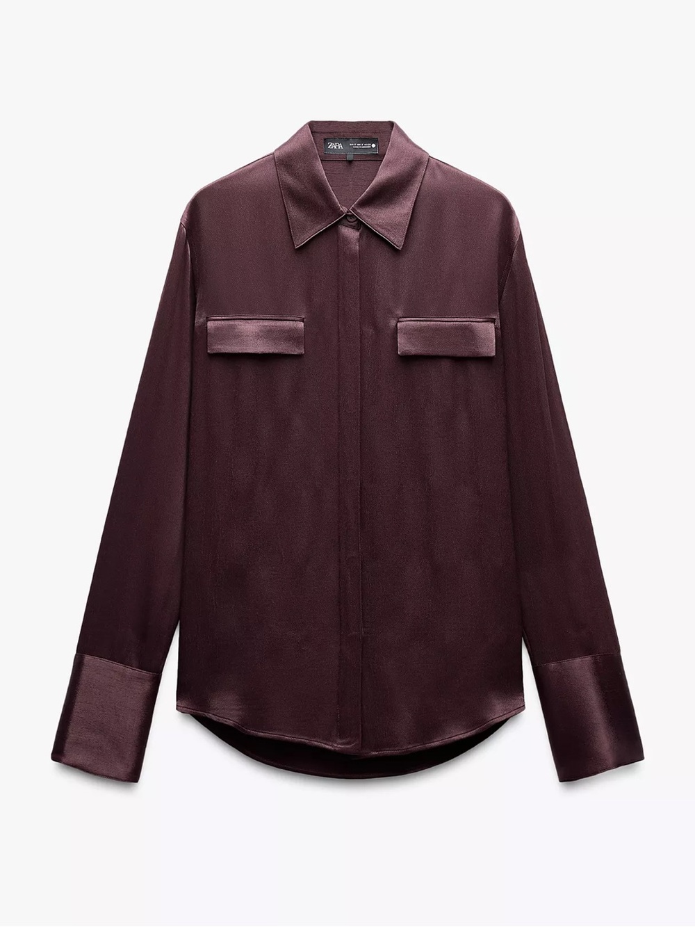 ZARA SATIN EFFECT POCKET SHIRT ZW
COLLECTION - Women’s Burgundy Blouse